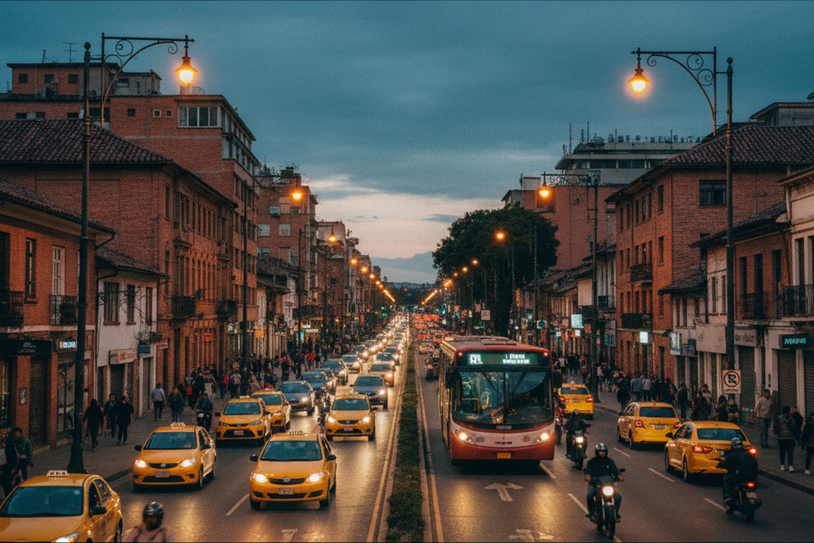 Avenida de Bogotá al atardecer